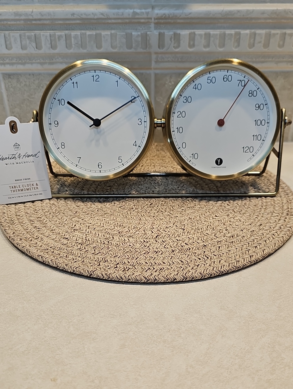 Hearth & Hand Analog Brass Finish Table Clock & Thermometer